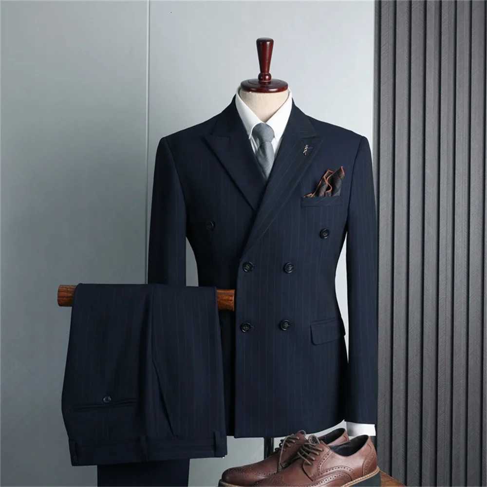 Mens Formal Suit Set Double Breasted Blazer with Matching Pants Slim Fitting Tuxedo Business Suits 2 Pieces Fashion W250910