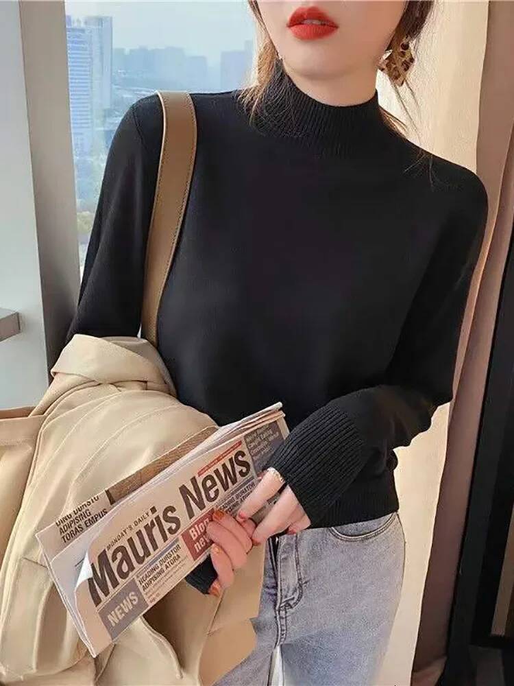 Autumn Winter Chic Bottom Sweaters Women Fashion Turtleneck Pullover Loose Long Sleeve Knitted Jumpers Soft Warm Pull Femme Top dongdumaoyi