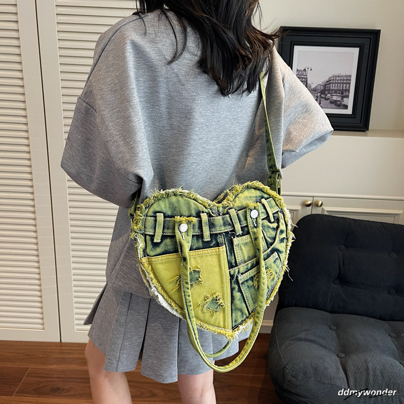 Vintage Women's Fashion Style Love Demin Single Underarm Bag Casual Versatile Cross Shoulder Handbag 250315 ddmywonder ddmywonder ddmywonder