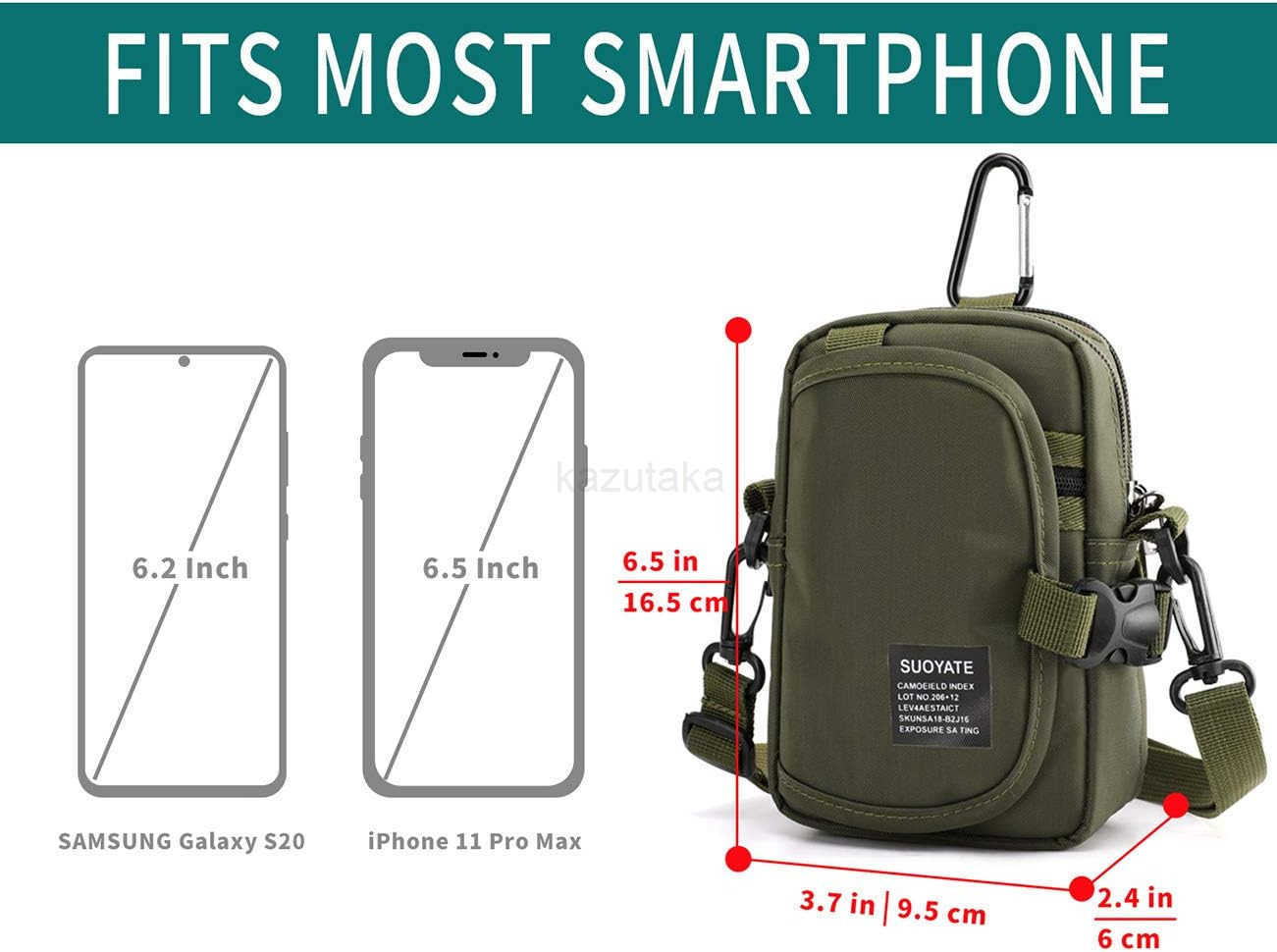 Multifunction Cell Phone Holster One Shoulder Pouch with Carabiner Outdoor Tactical Waist Belt Bag Security Purse Crossbody Gadget Pocket for Smartpho