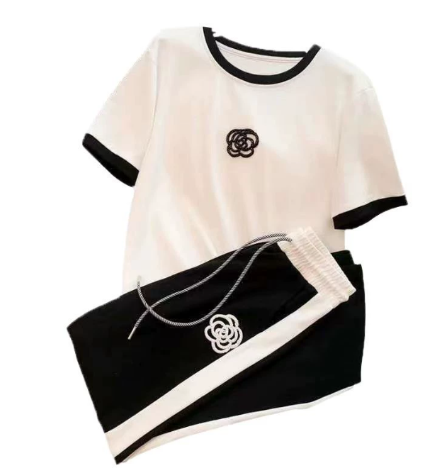 High-End Casual Sports Suit for Women Summer Thin Street Fashionable Trendy Youthful Wide-Leg Pants Fashion Two-Piece Set 250718