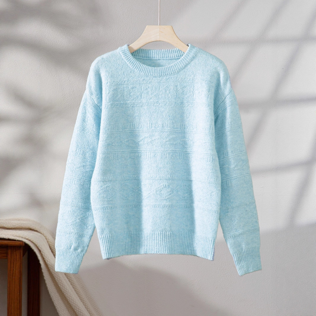 design 2025 autumn and winter new round neck knitted sweater women's solid color pullover long sleeved casual designer minimalist top