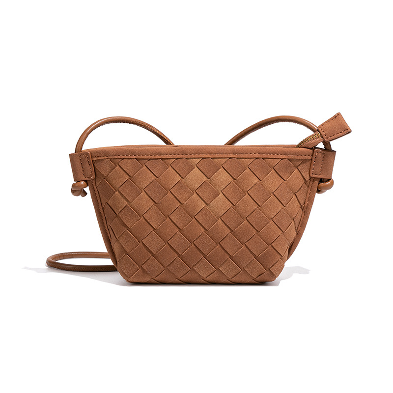 Designer Frosted Material Suede Shoulder Crossbody Vintage Fashion Hundred New Handmade Weaving Small Square Evening Bag 01
