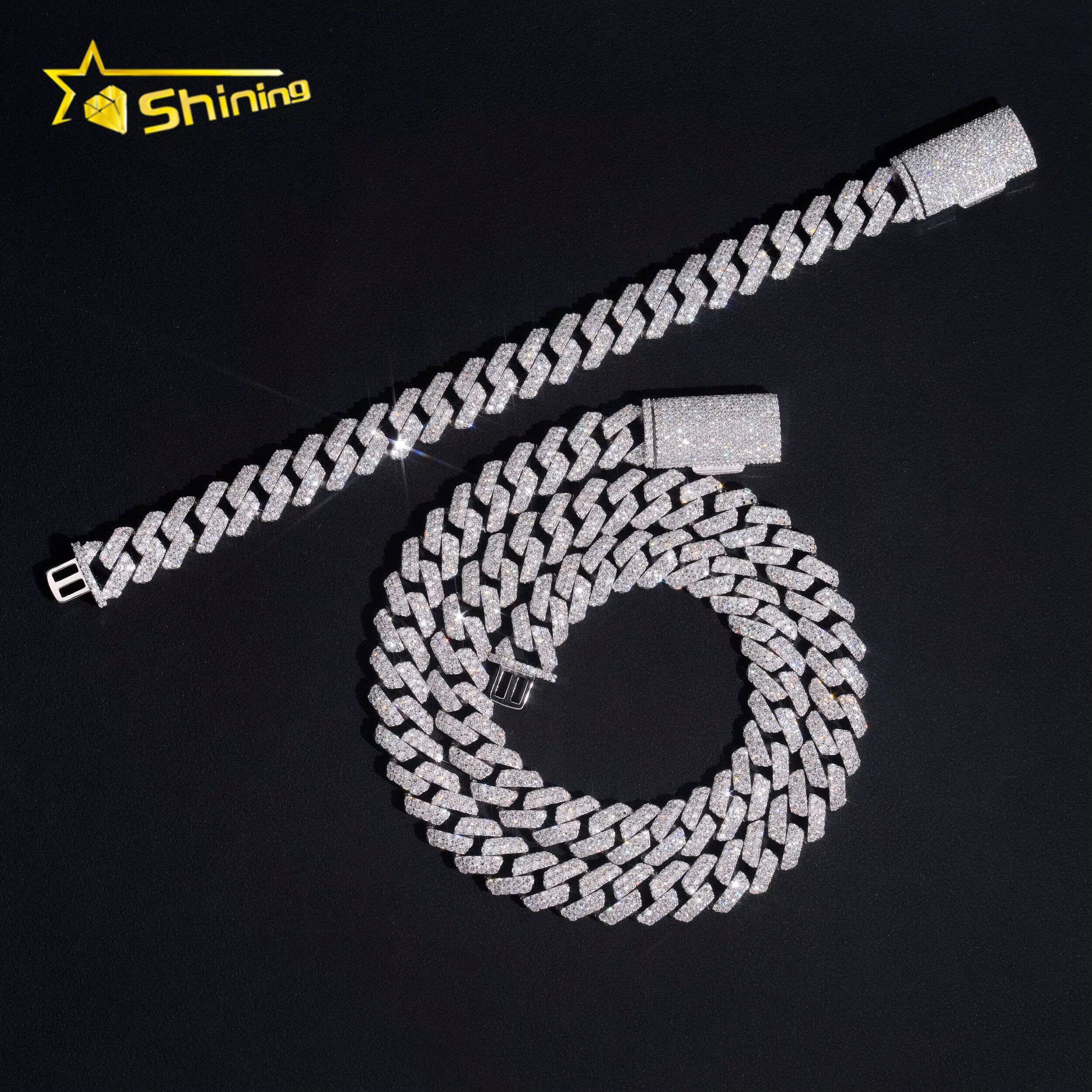 On Sale Hip Hop Jewelry 12mm Solid 925 Sterling Silver Men Necklace Bracelet Iced Out VVS Moissanite Cuban Link Chain