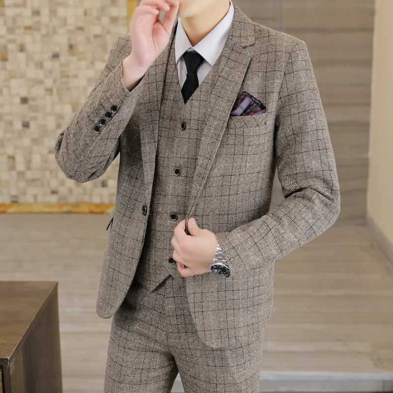 Mens Slim Fit Business Suit ThreePiece Set Stylish Vest Trousers Wedding Gentlemans Ensemble Handsome Professional Attire W250910