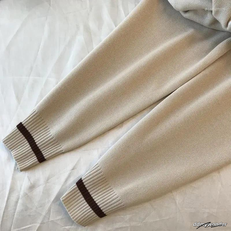 Women's Tracksuits Sweater Two Piece Sets Ankle-Length Pants Tracksuit Knit Outfits Women Vintage Print Long Sleeve V-Neck Patchwork