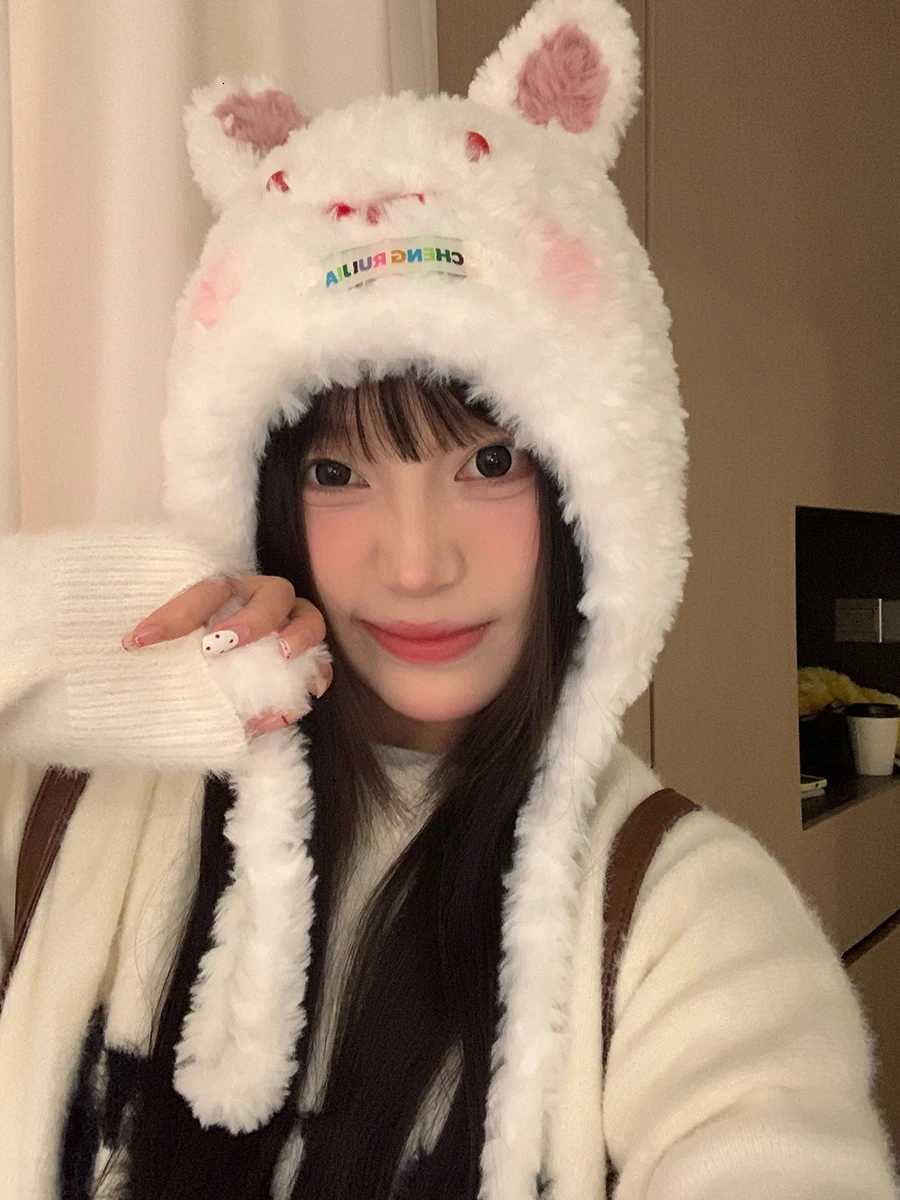 Cute Pet Rabbit Thickened Warm Plush Hat Winter New knitted Versatile Earmuffs Lei Feng HatXJ250910