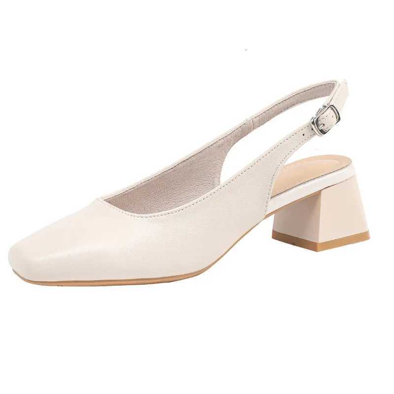 2024 New Mid Thick Heel High Heels Womens Shoes French Baotou Sandals Womens Summer Shallow Mouth Large W250910