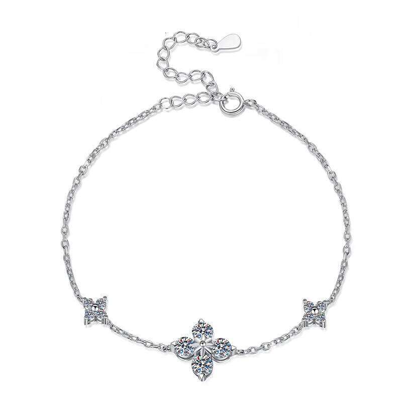 Fashion Fine Jewelry Lucky Four-Leaf Clover Dia Sterling Sier Moissanite Chain Bracelet