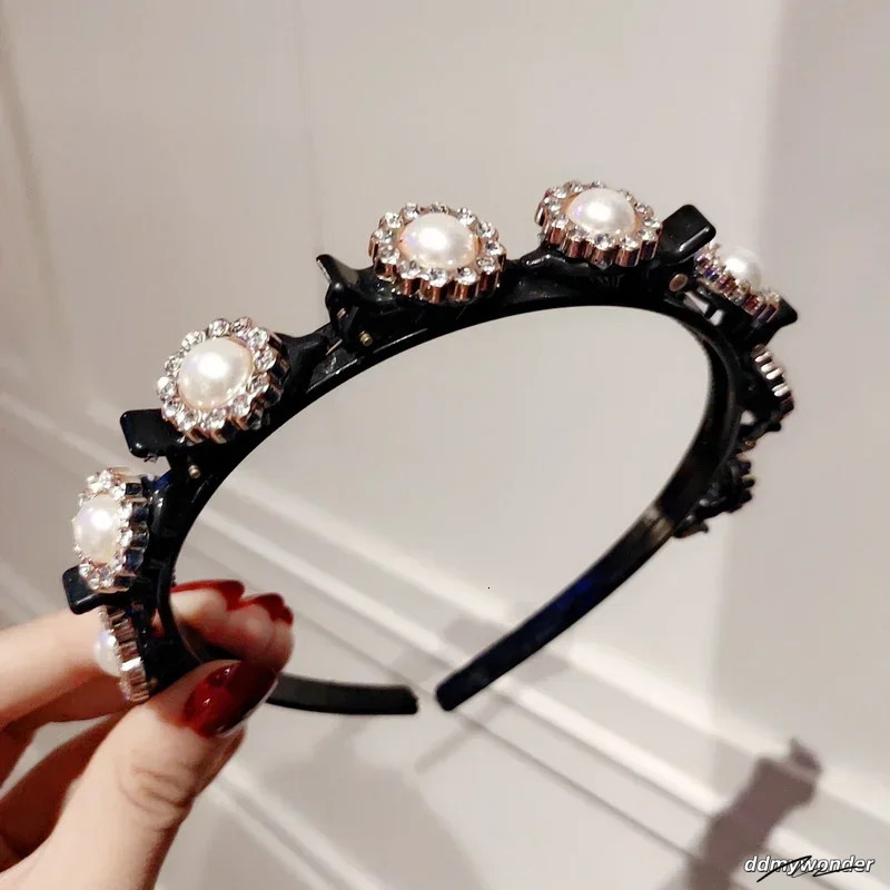 Double Layer Bands Clip Hairbands Fashion Plastic Braided Headband Punk New Knitting Womens Headwear Hair Accessories Pearl ddmywonder ddmywonder