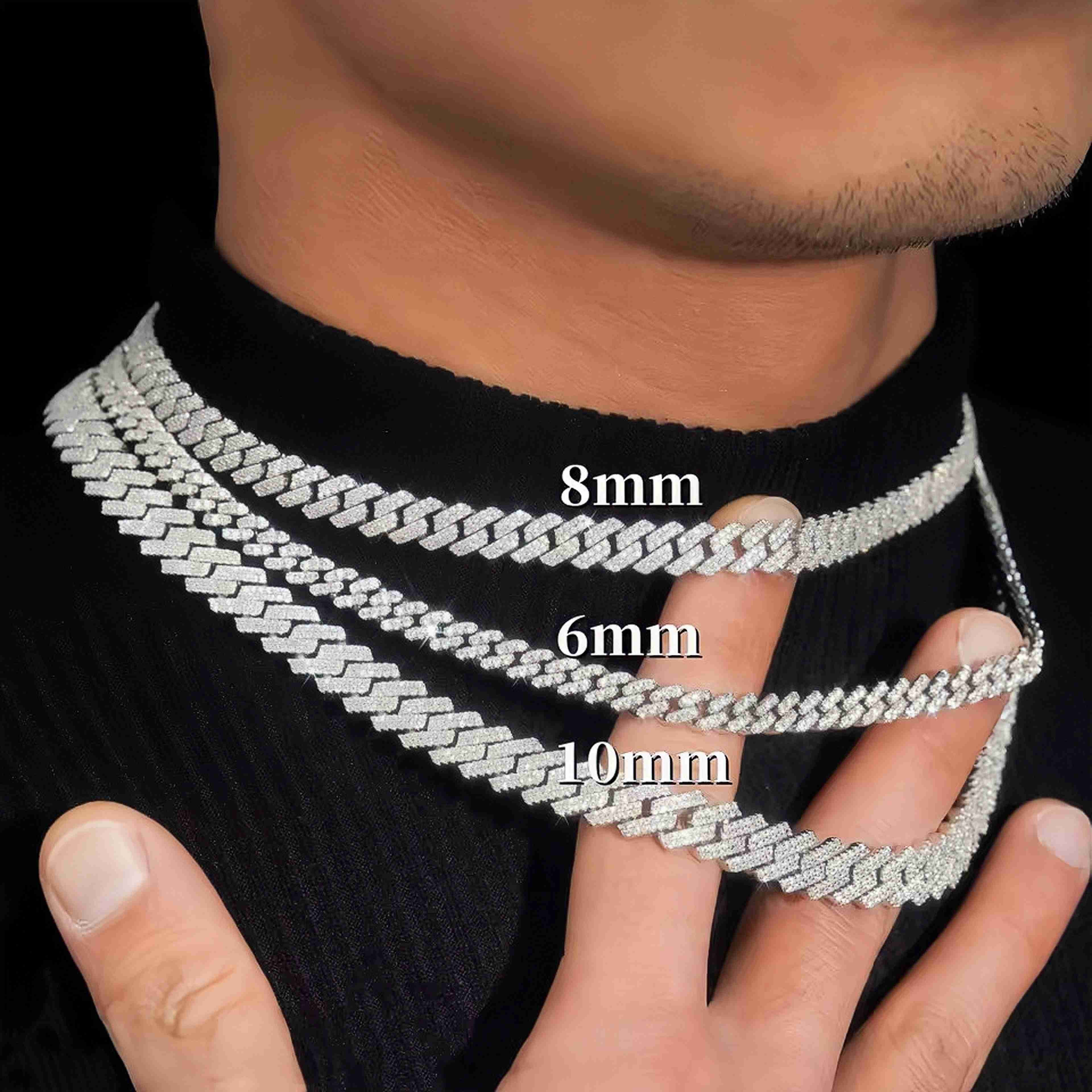 Wholesale Custom 6 8 10 mm 925 Sterling Silver Hiphop Jewelry Iced Out Moissanite Cuban Bracelet Cuban Necklace