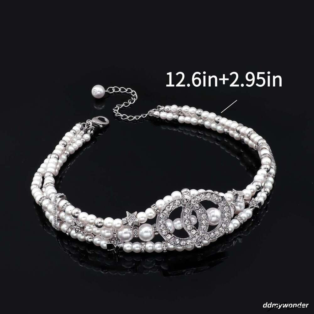 Xiaoxiang Inlaid Double C Family Collarbone Chain Pearl Choker Necklace ddmywonder ddmywonder