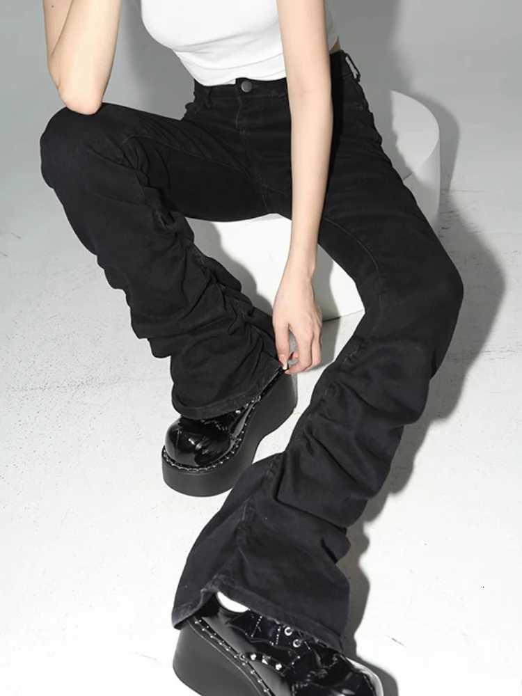 REDDACHiC Stacked Flare Jeans Women Black Trousers Goth Retro Solid Stretch High Rise Boot Cut Pants Japanese Korean Y2k Fashion Z250910