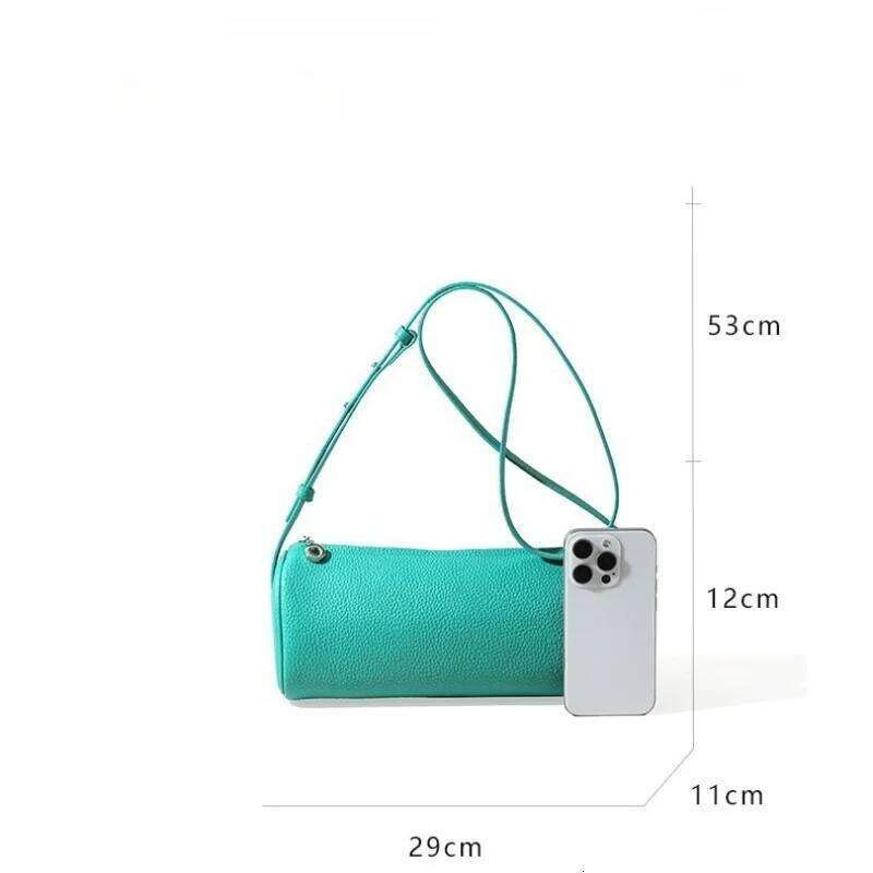 2025 Simple Designer Horizontal Cylinder Barrel-Shaped Flap Women Cowhide Leather Shoulder Solid Color Bags Crossbody Purse