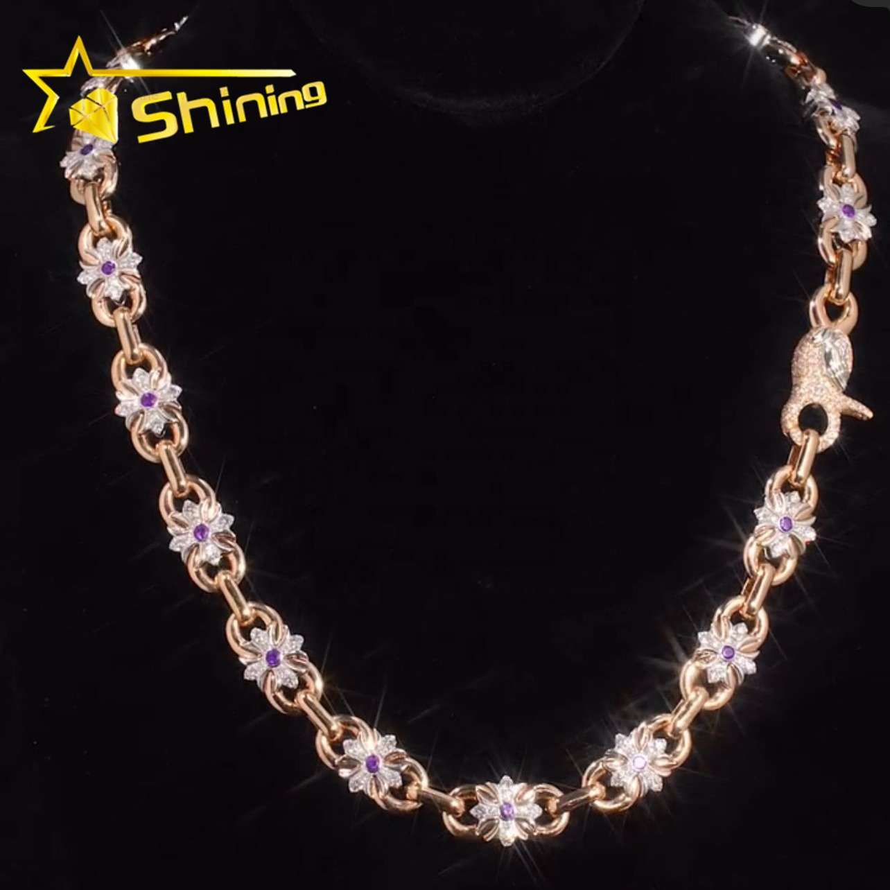 New Arrival Rose Gold VVS Moissanite Diamond Mariner Infinity Link Fancy Shape Clover Link 13MM Hip Hop Chain Necklace