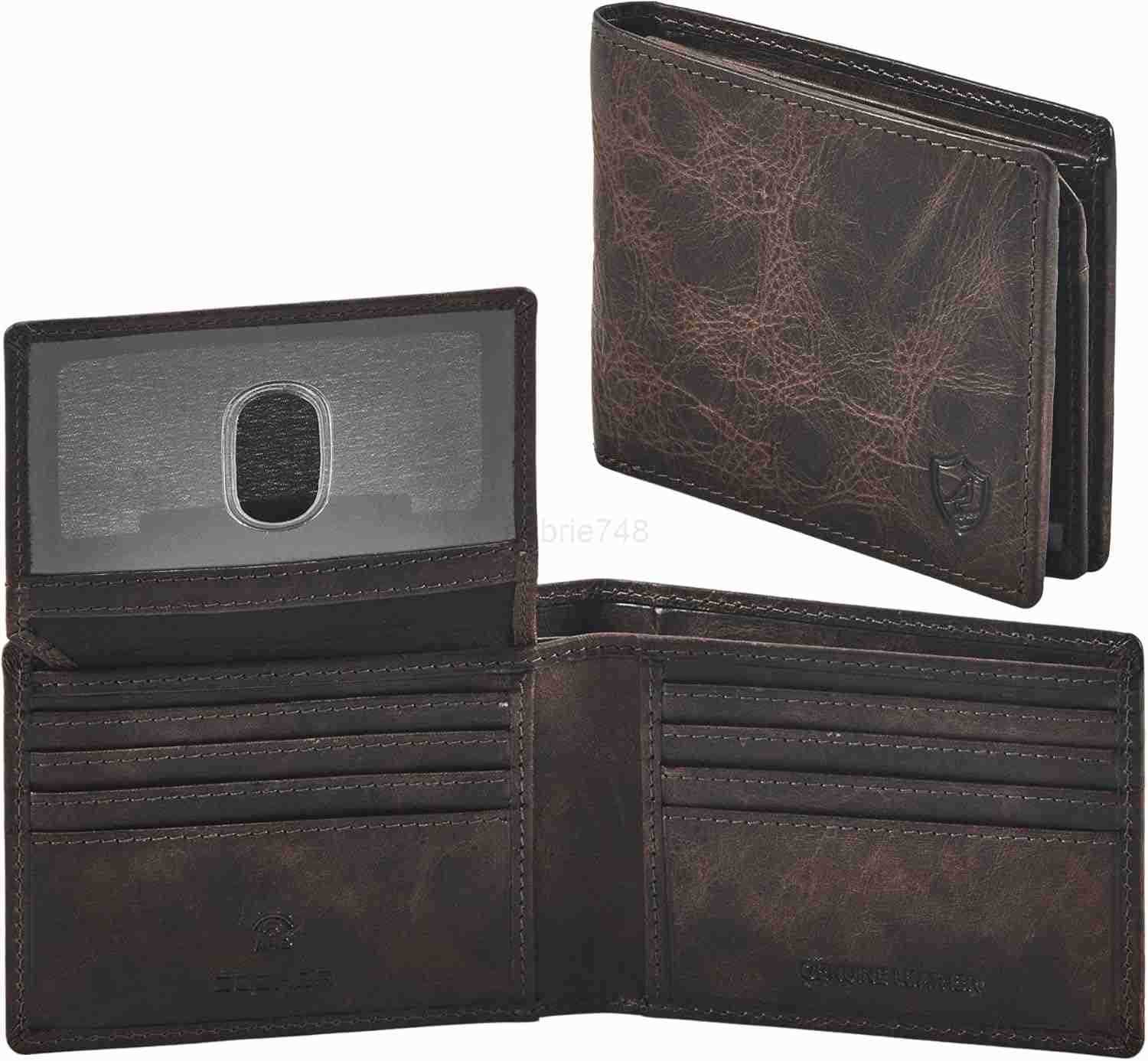 Bifold Wallet for Mens Real Genuine Slim Leather RFID Blocking 2 ID Windows Stylish Travel Gift Box DISTRESSED ESPRESSOZ250910