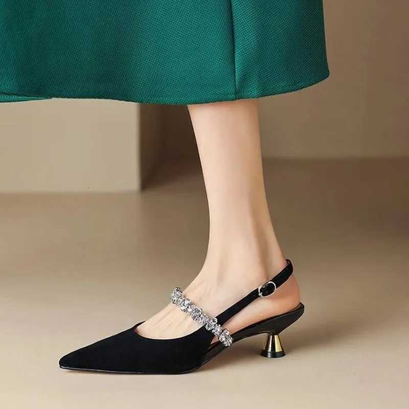 Summer Women Silver Back Clasp Sandals Famele HighHeeled Rhinestone Mary Jane Shoes Ladies Slingback Temperament Gold Pumps W250910