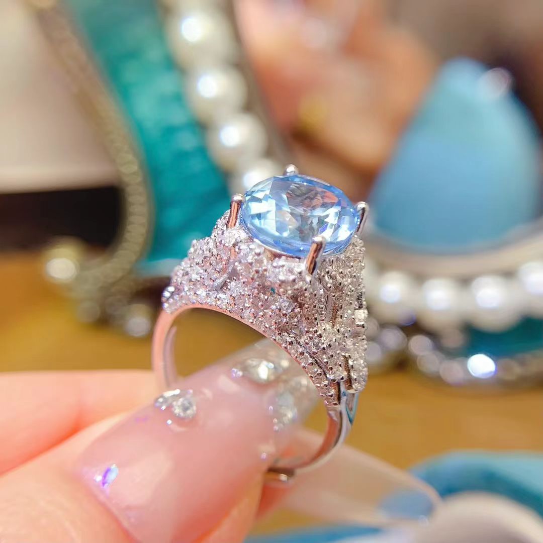 Sky blue gemstone silver ring natural topaz jewelry 9mm*11mm 4ct genuine topaz ring for party birthday gift for women