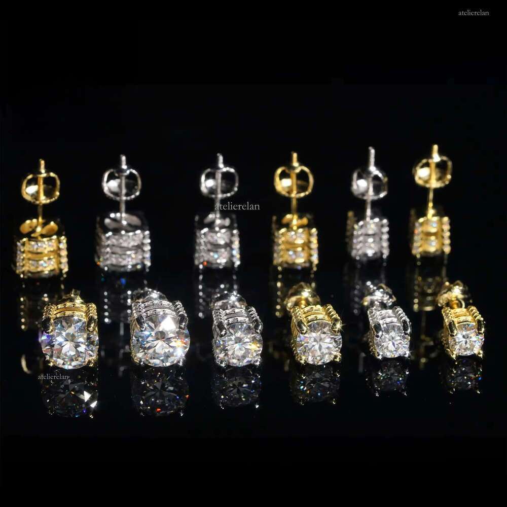 4 Prong Round Shape Sier 5mm 6.5mm 8mm Moissanite Stud Earrings Screw Back Pass Dia Tester
