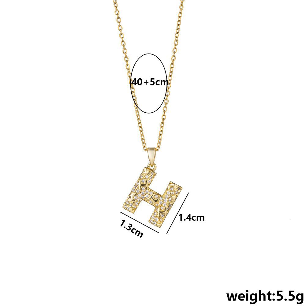 Korean Version Light Style Micro Inlaid Full Zircon Letter Gold-Plated Pendant for Women, Niche Versatile High-End Clavicle Chain Necklace