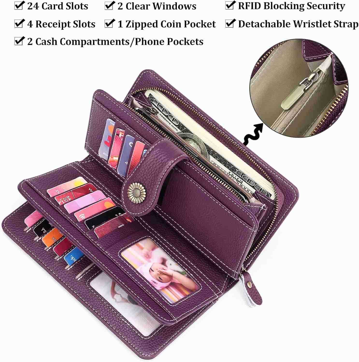 Women Genuine Leather Wallet Large Capacity Bifold RFID Blocking Card Holder with Zipper Coin PocketZ250910