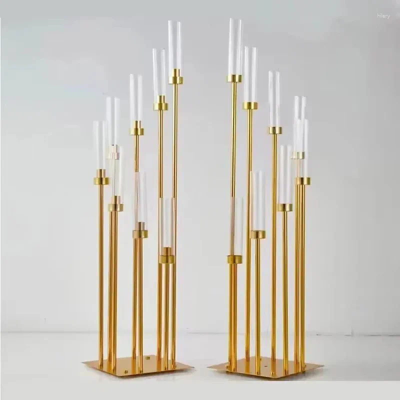 Candle Holders 2-10pcs 8 Heads Metal Candelabra Road Lead Table Centerpiece Gold Candelabrum Stand Pillar Candlestick Weddin XJ260305