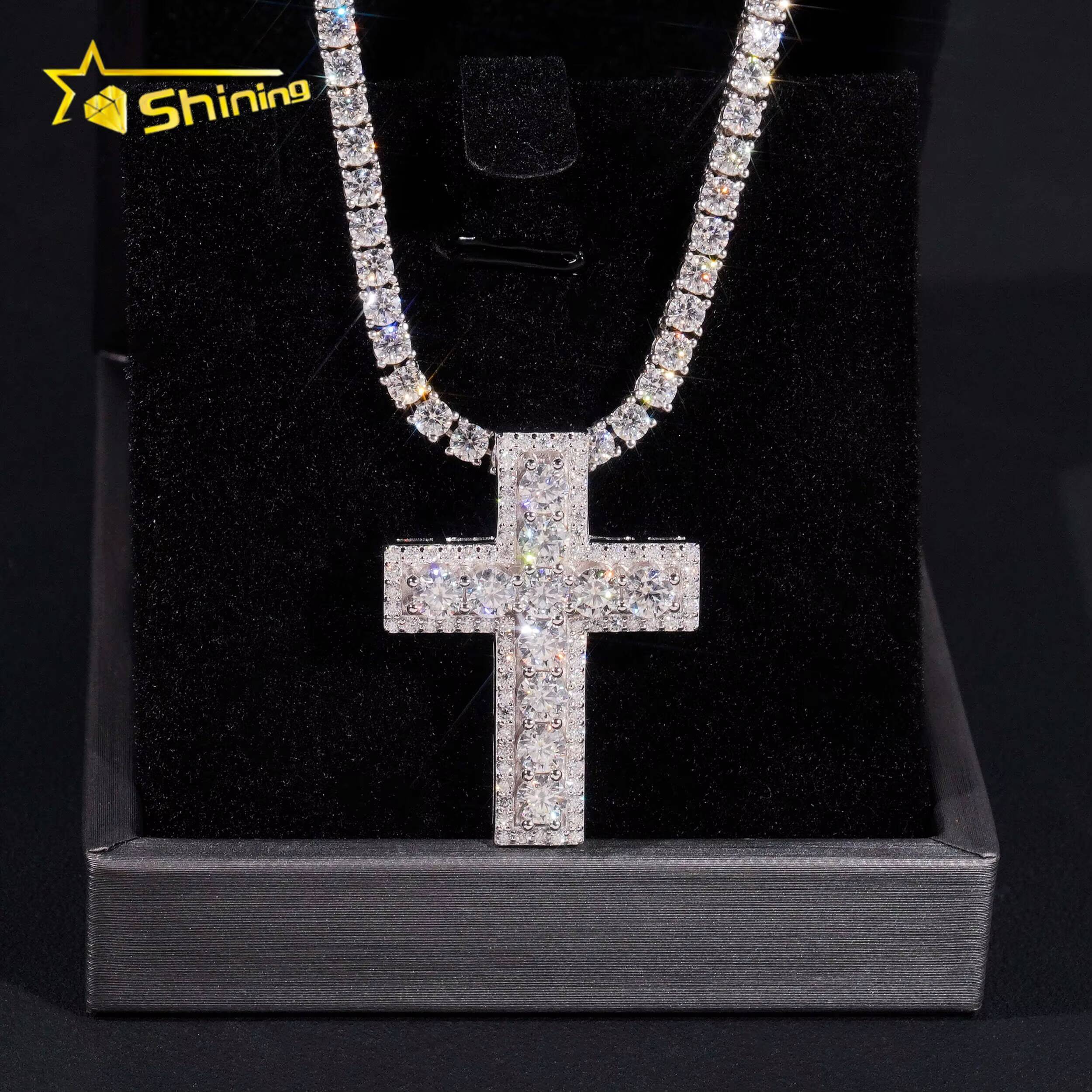 Ready to Ship Valentine Gift Colorful Moissanite Pendant 925 Silver Gold Plated Iced Out Pendant Moissanite Cross Pendant