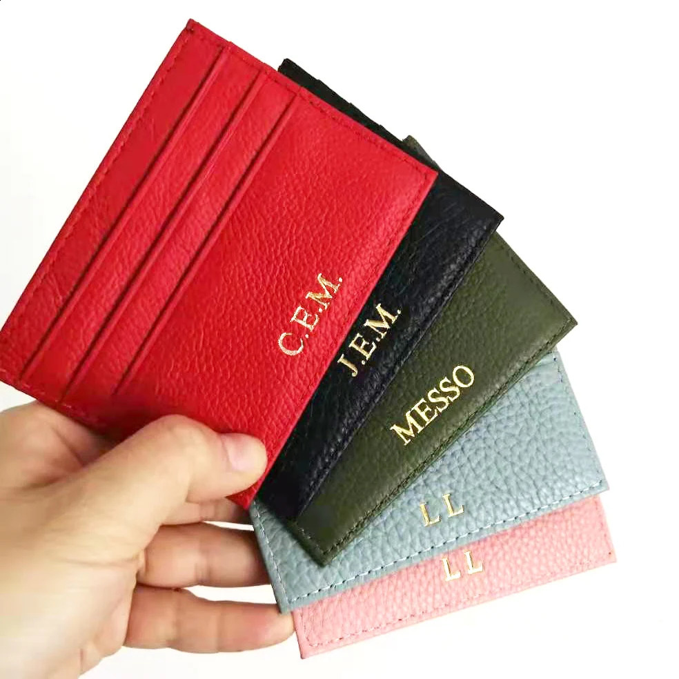 Custom Letter Genuine Leather Card Holder Personalized Initial Slim Wallet Monogram Name Purse Card Case DIY Wedding Gift250906