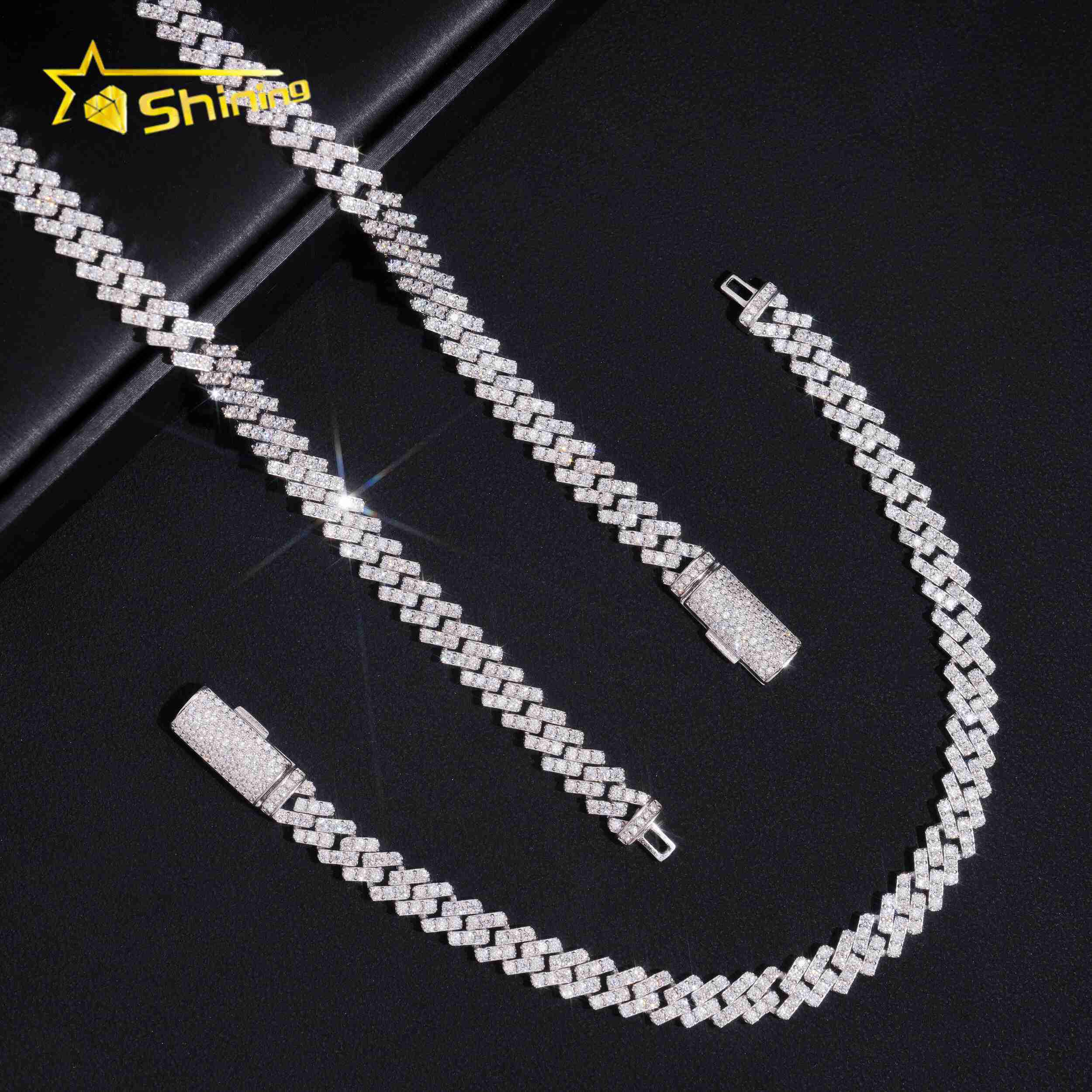 Hip Hop Jewelry 8mm One Row Classic Solid 925 Sterling Silver Men Necklace Iced Out VVS Moissanite Cuban Link Chain Necklaces