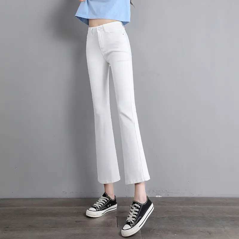 Autumn Winter New Small Code High Waist Weila Jeans Women Solid Color Washing Elastic Comfortable Casual High Street Denim Pants Z250910