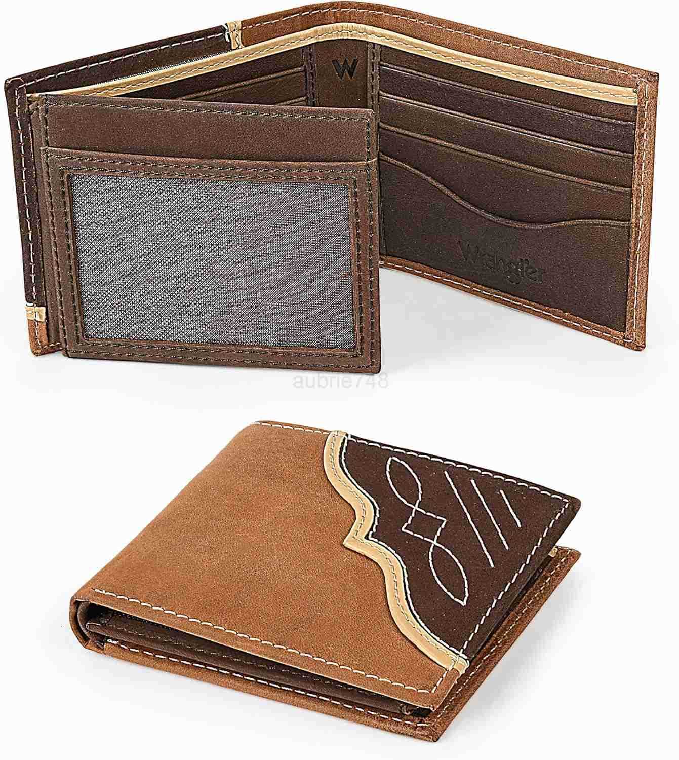 Mens Bifold Wallet with Contrast Corner Patch Genuine Leather Gift for HimZ250910
