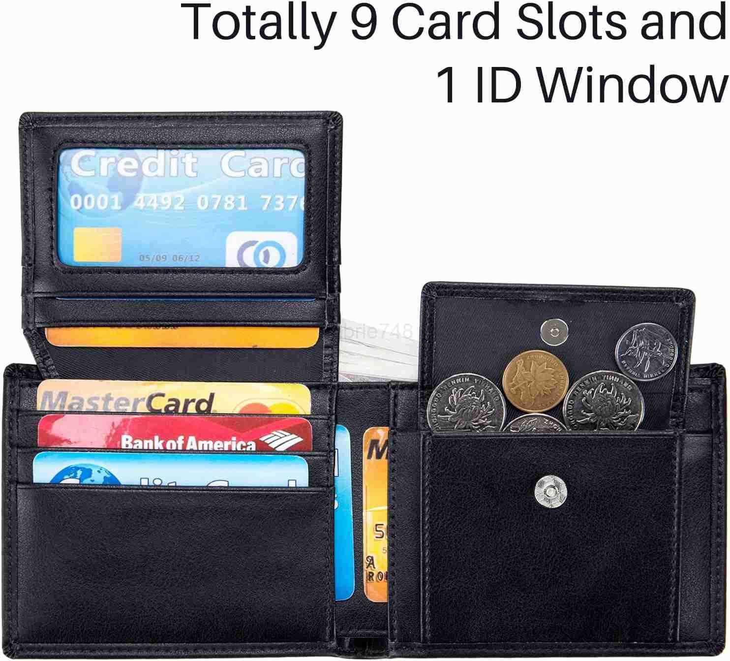 Mens Leather Wallet with Coin Pocket Flip Up ID Window RFID Blocking Slim Bifold CARD Front Pocket Wallet Dark khakiZ250910