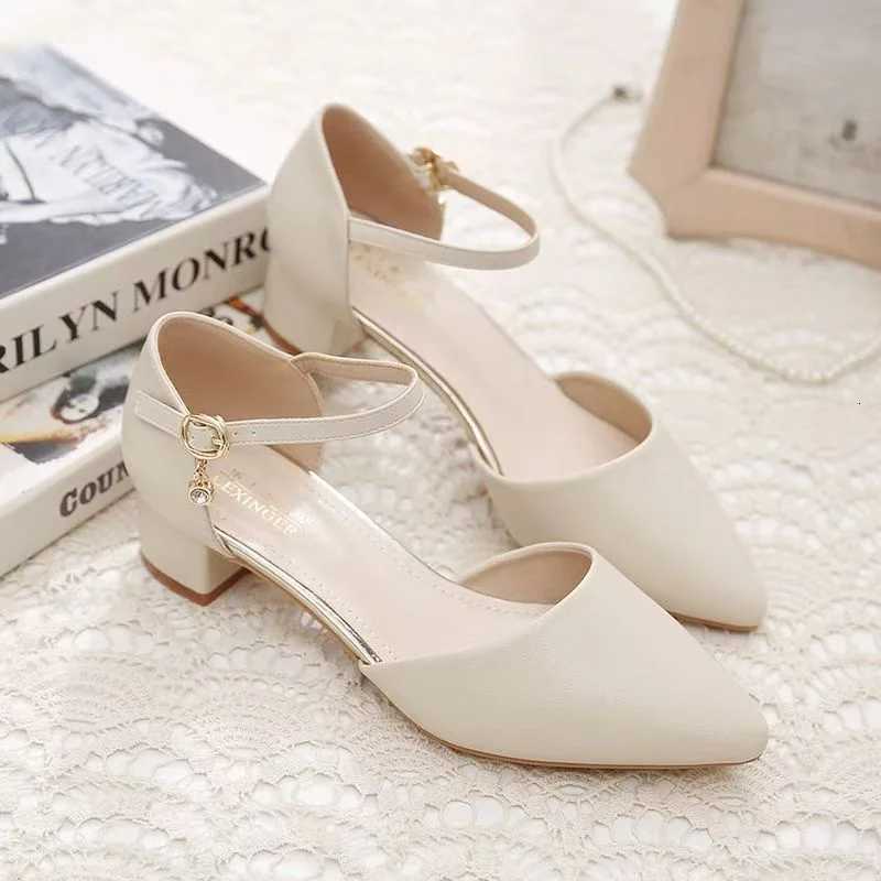 sapatos femininas women fashion sweet point toe black patent leather buckle strap square heel shoes lady beige work shoes ca390 W250910