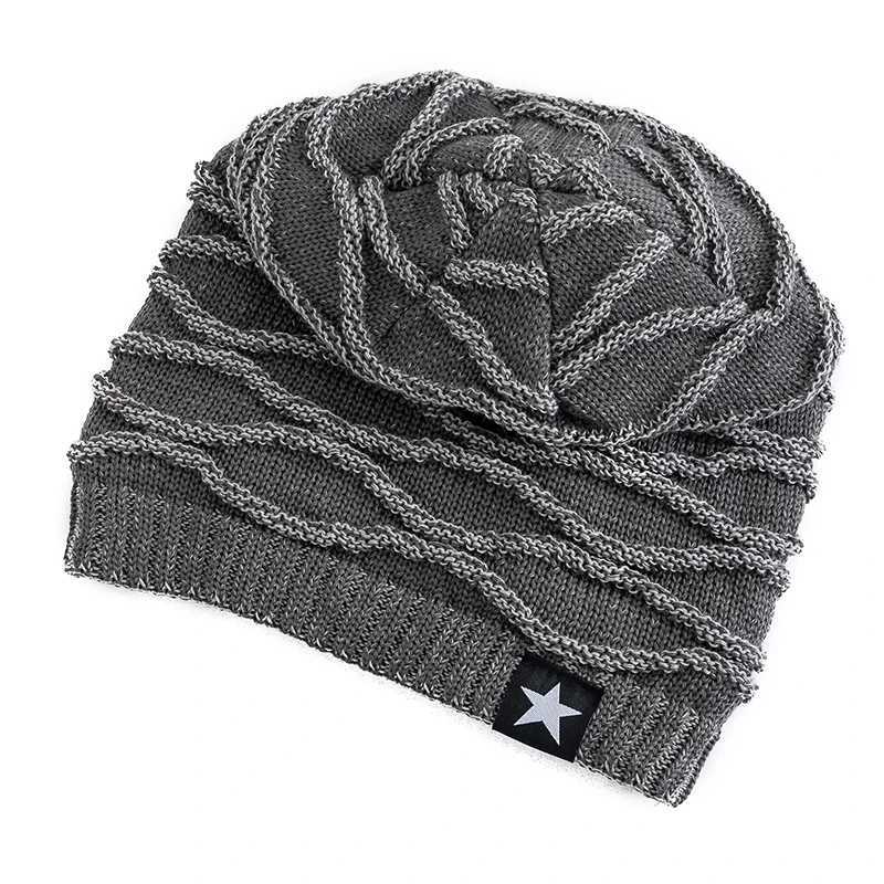 New Unisex Slouchy Winter Hats Add Fur Li Men And Wen Warm Beanie Casual Fivepointed Star Decor Winter Knitted Hats G250910