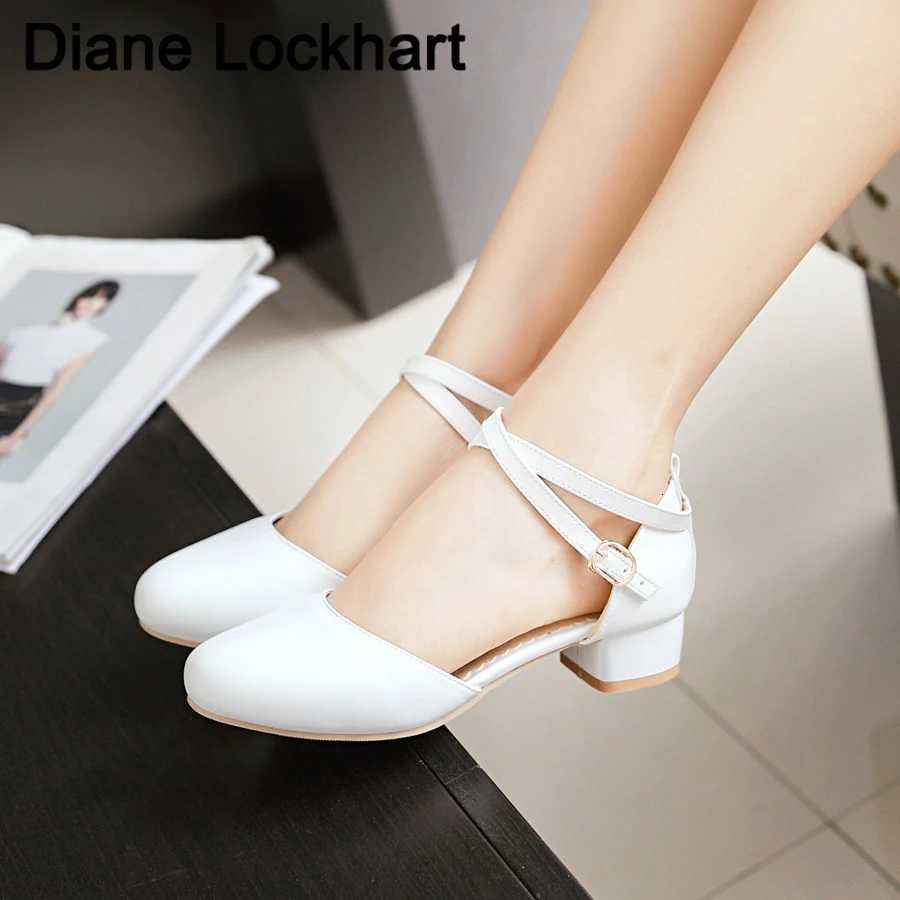 Sandals Women Shoes Comfortable Round Toe Pumps Womens White Ladies Shoe Zapatos Mujer 3CM High Heels Plus Size 41 42 43 W250910
