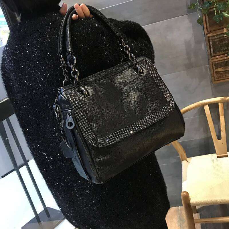 Designer Bag Dia Inlaid Cowhide Handbag Large Capacity Soft Leather Single Shoulder Simple European And American Style Women's Bag