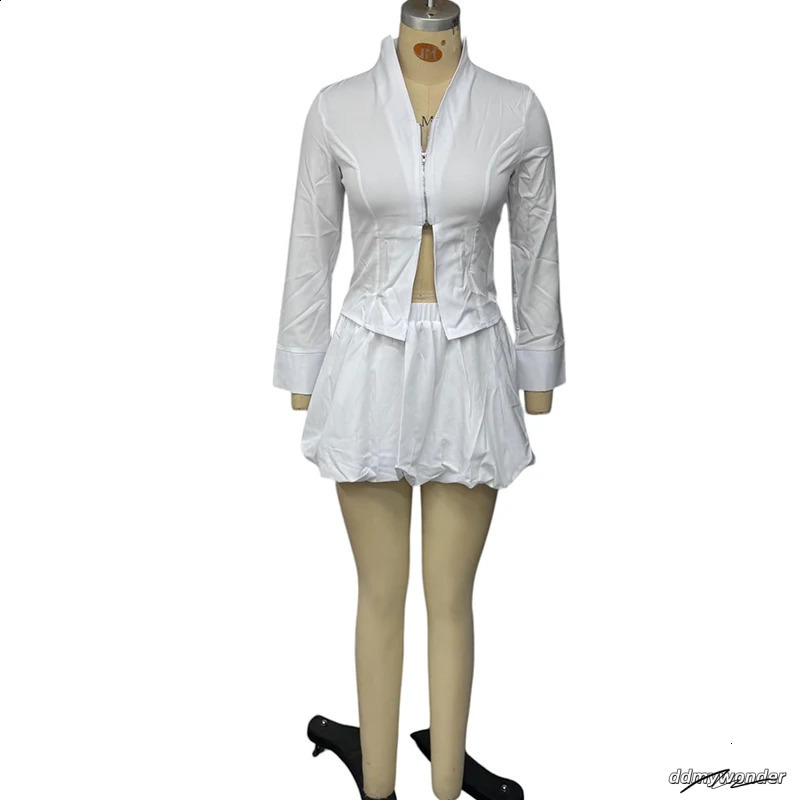 Wefads Womens Twopiece Fashionable And Sexy Solid Long Sleeved Vneck Zipper Top Mini Babao Dress 250318