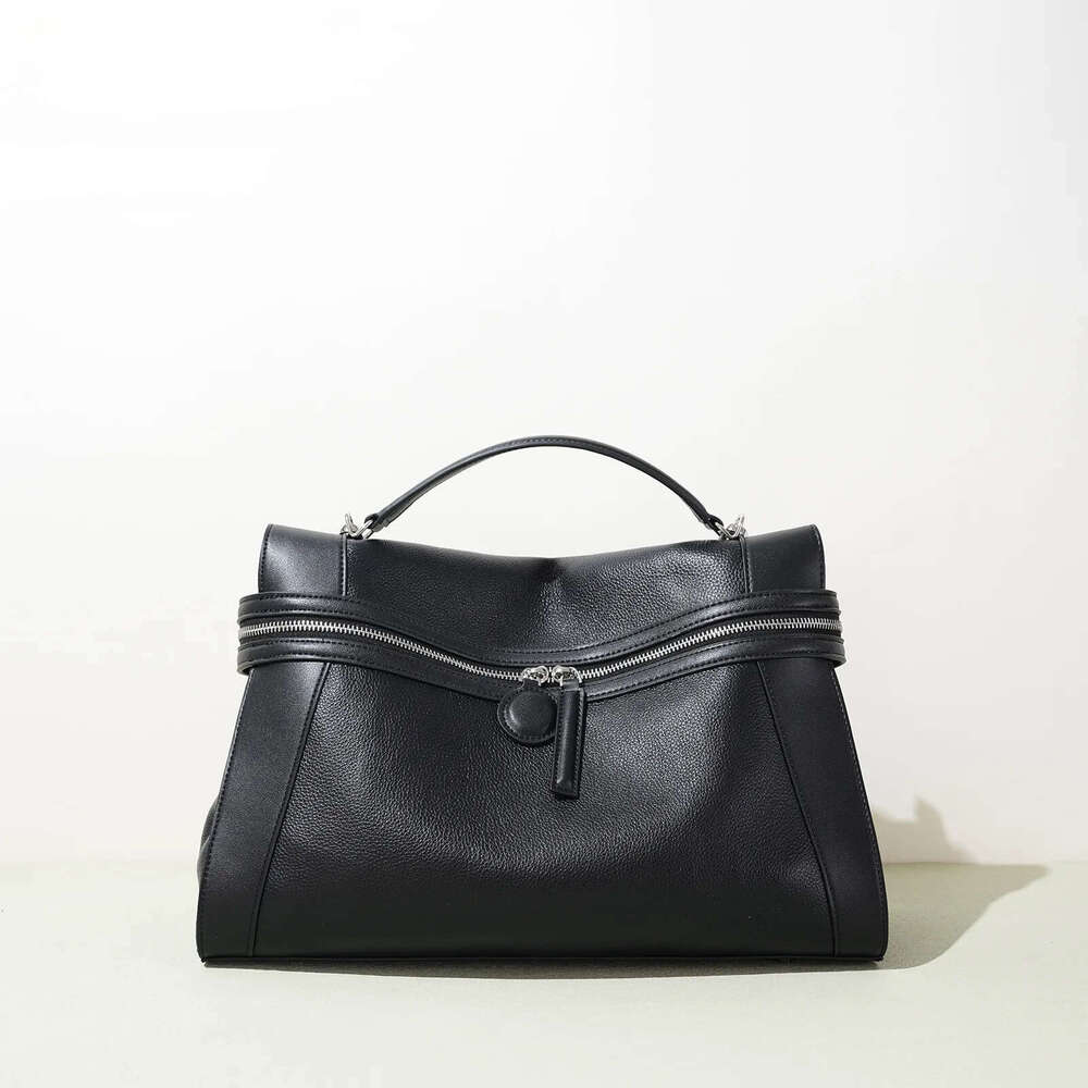 2026 Long Zipper Open Design Quality Commuter Shoulder Messenger Bag Blue Beige Full Grain Cow Leather Women Handbag Large