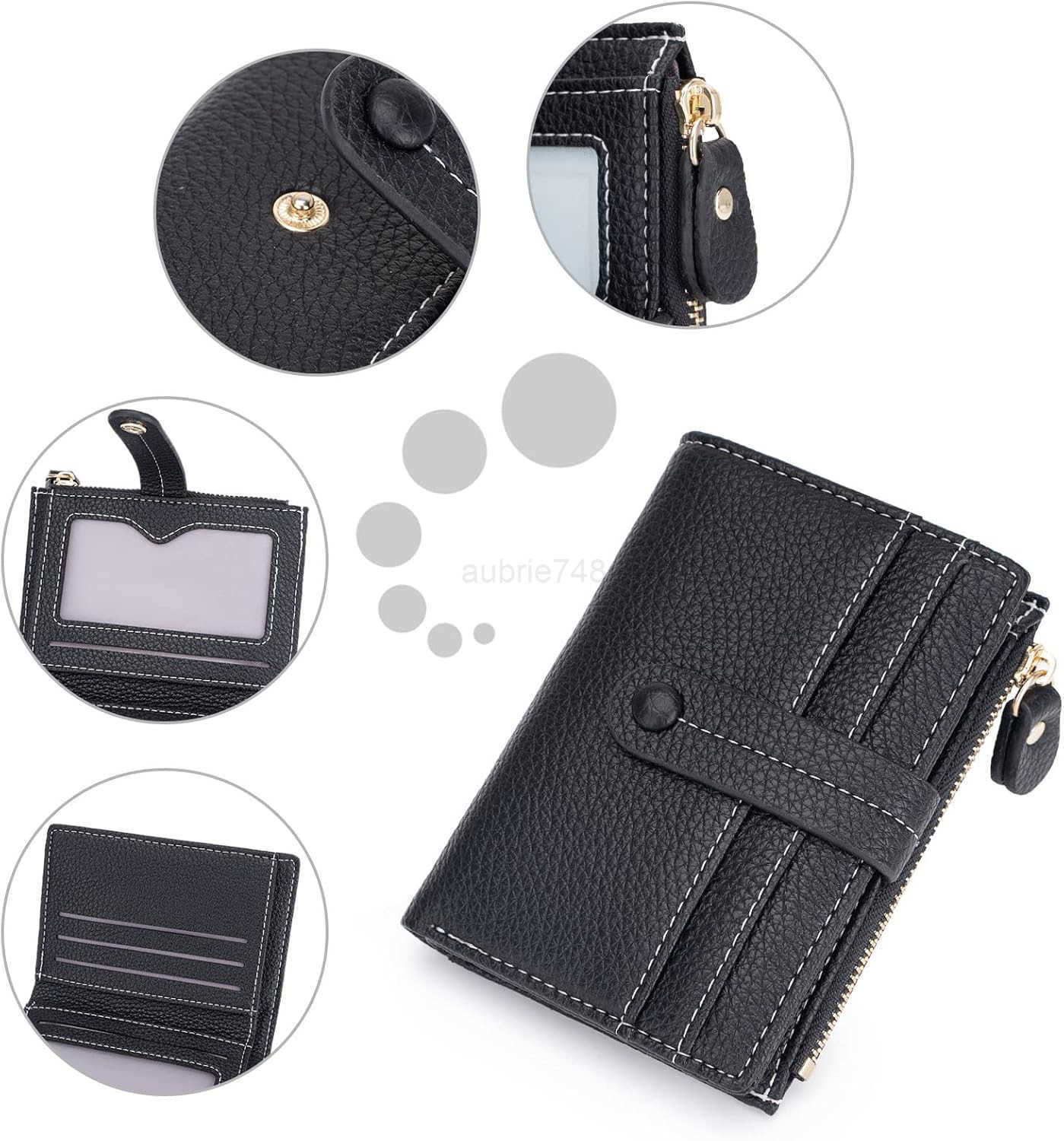 Small Wallets for WomenRFID Blocking Bifold Wallet For Women PU Leather Card Holder Zipper Coin Pocket with ID WindowBlackZ250910