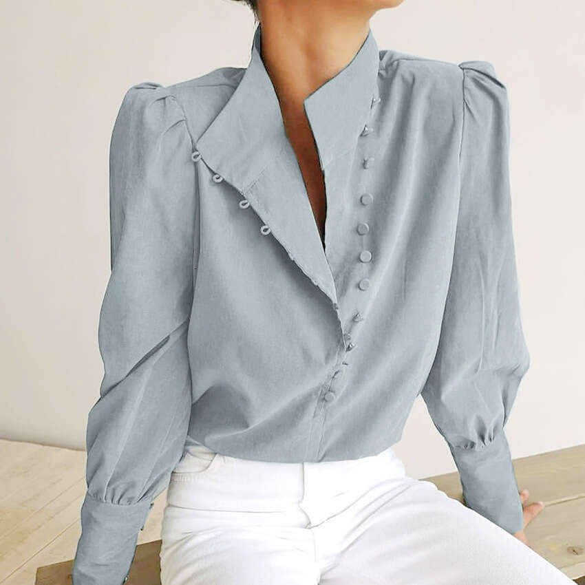 Spring New Women's Long Sleeve Chinese Style Stand Collar Elegant Commuter Casual Fashion Professional White Shirt B3