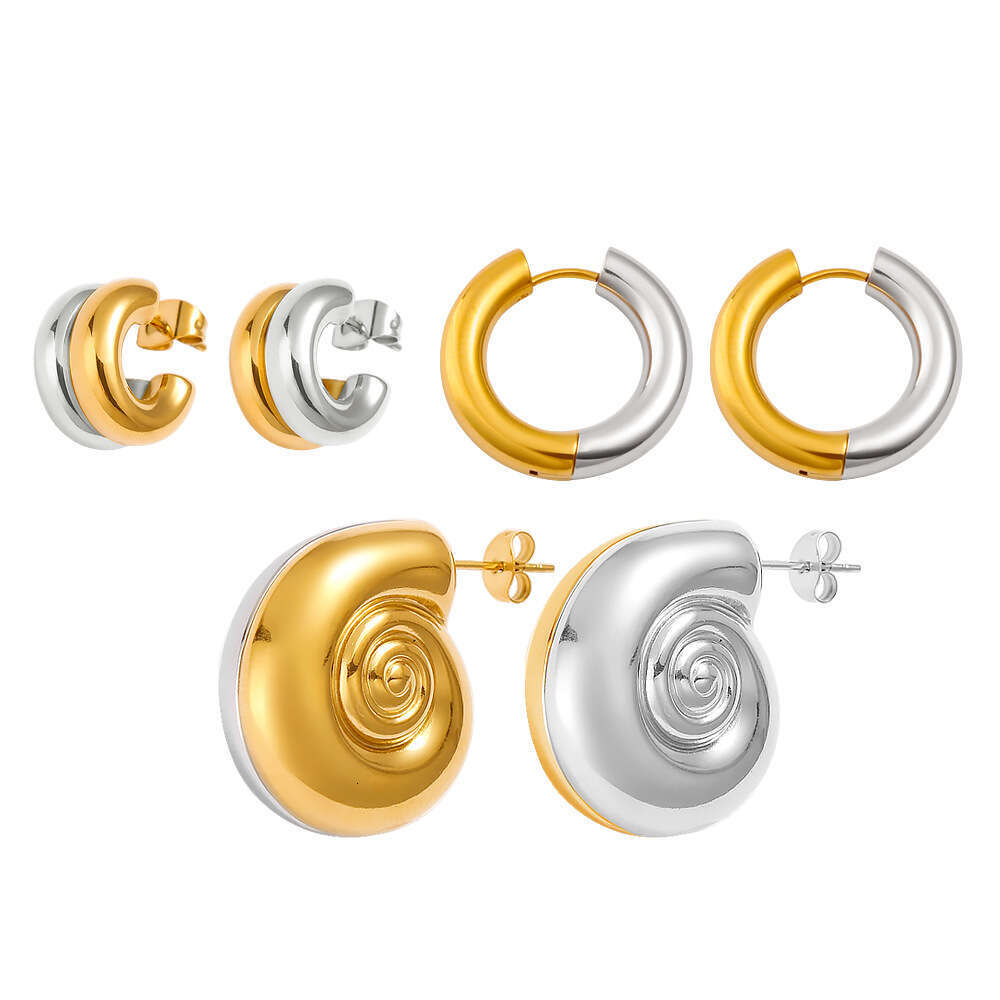 Fashion Hot-Selling Simple French Gold-Plated Non-Fading Stud Stainless Steel Two-Tone Splicing Earrings