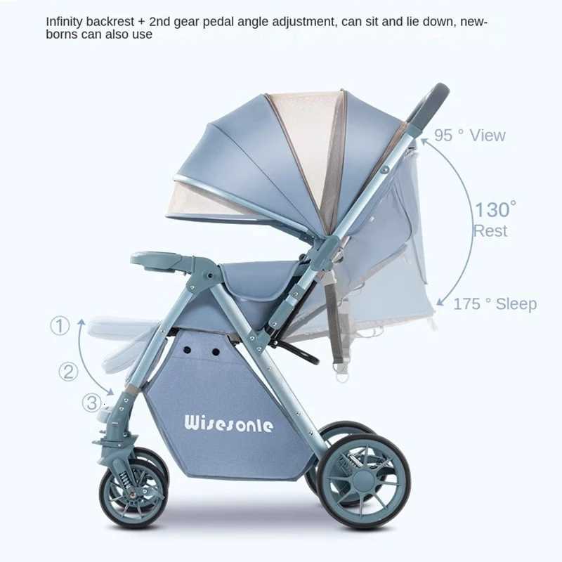 Luxury Baby Stroller Can Sit and Lie Down High Landscape Lightweight One Button Folding Twoway Push Four Wheel Shock Absorption W250910