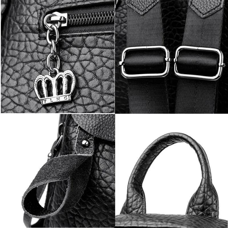 Splicing cowhide Leather Brand Women Classic Travel Backpack Fashion School Bag Girls Mochilas feminina high-quality
