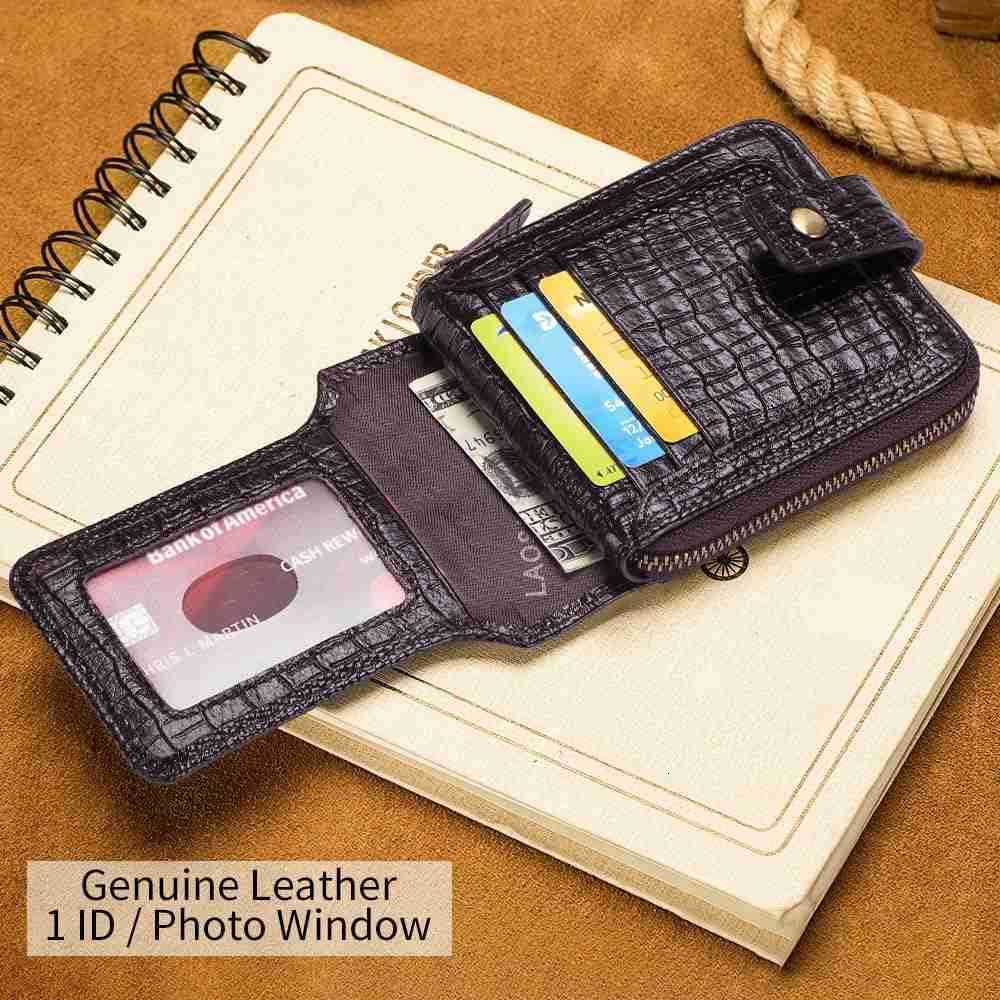patterned wallet Genuine Leather Wallet for Men Large Capacity ID Window Card Case with Zip Coin Pocket CoffeeZ250910