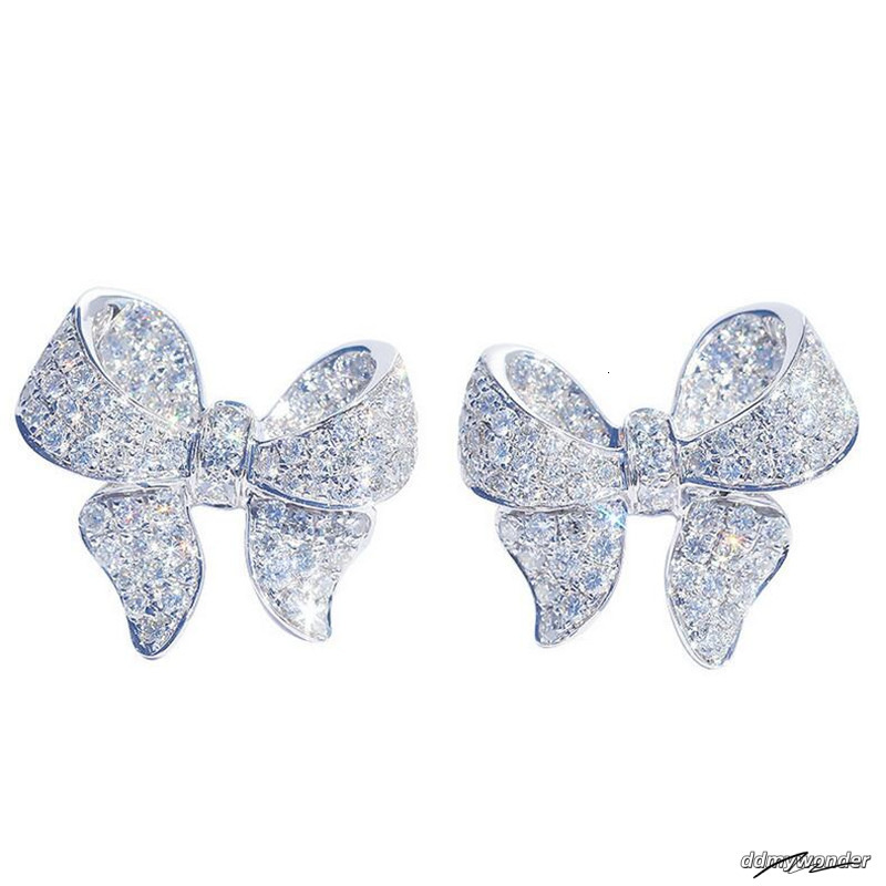 New Arrival Jewelry Sterling Sier Pave White Sapphire CZ Dia Gemstones Bow Party Women Wedding Stud Earring Gift