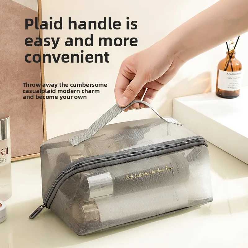 Large Capacity Mesh Makeup Bag Transparent Simple Toiletry Bag Cosmetic Storage Bag Travel Toiletry BagXJ250910