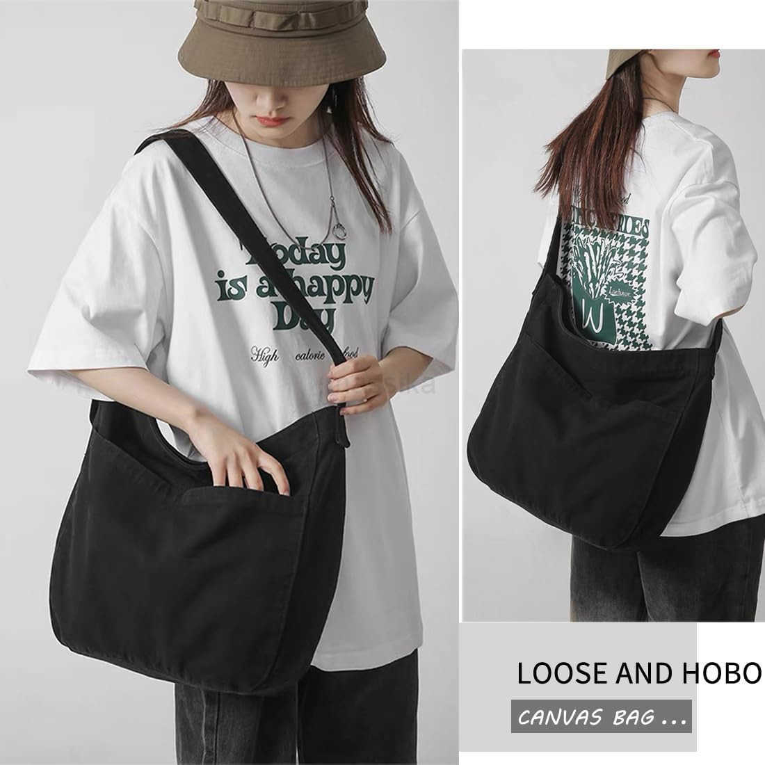 Canvas Tote Bag Casual Hobo Crossbody Shoulder Bag for Women and Men Large Purse Messenger Bag Travel Work M250910