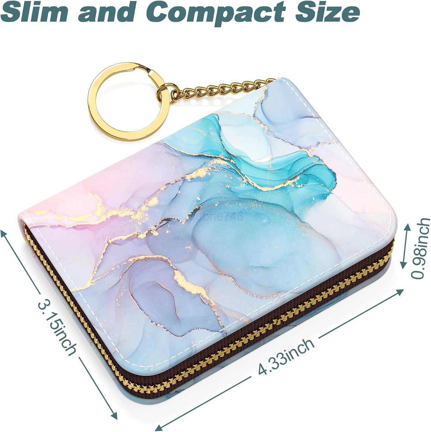 Womens Small RFID Blocking Leather Wallet Colorful Ink Marble Slim and Compact Size 12Slot Compartment Protects PrivacyZ250910