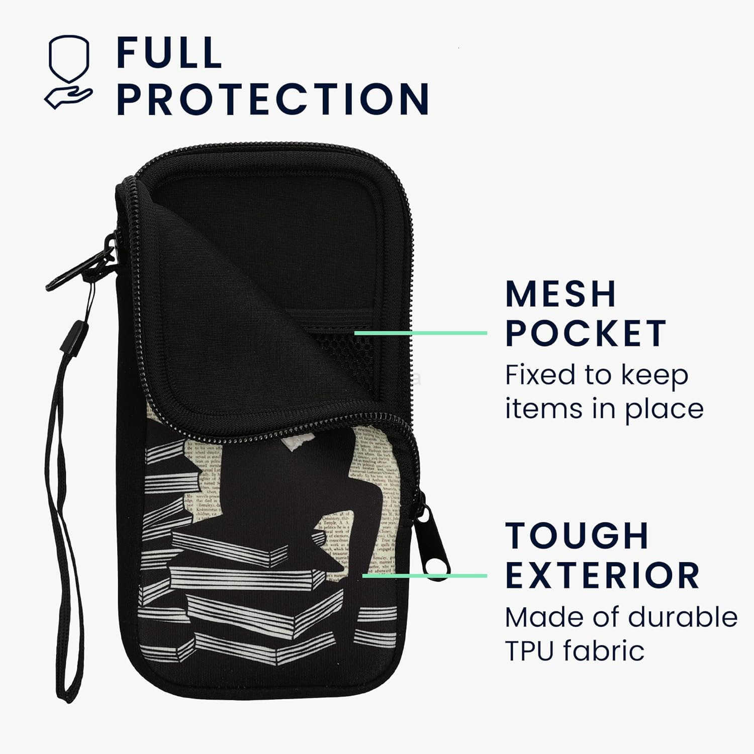 Neoprene Sleeve for Smartphone Size XXL 7 Shock Absorbing Pouch Case Protective Phone Bag Girl and Books BlackBeige Z250910