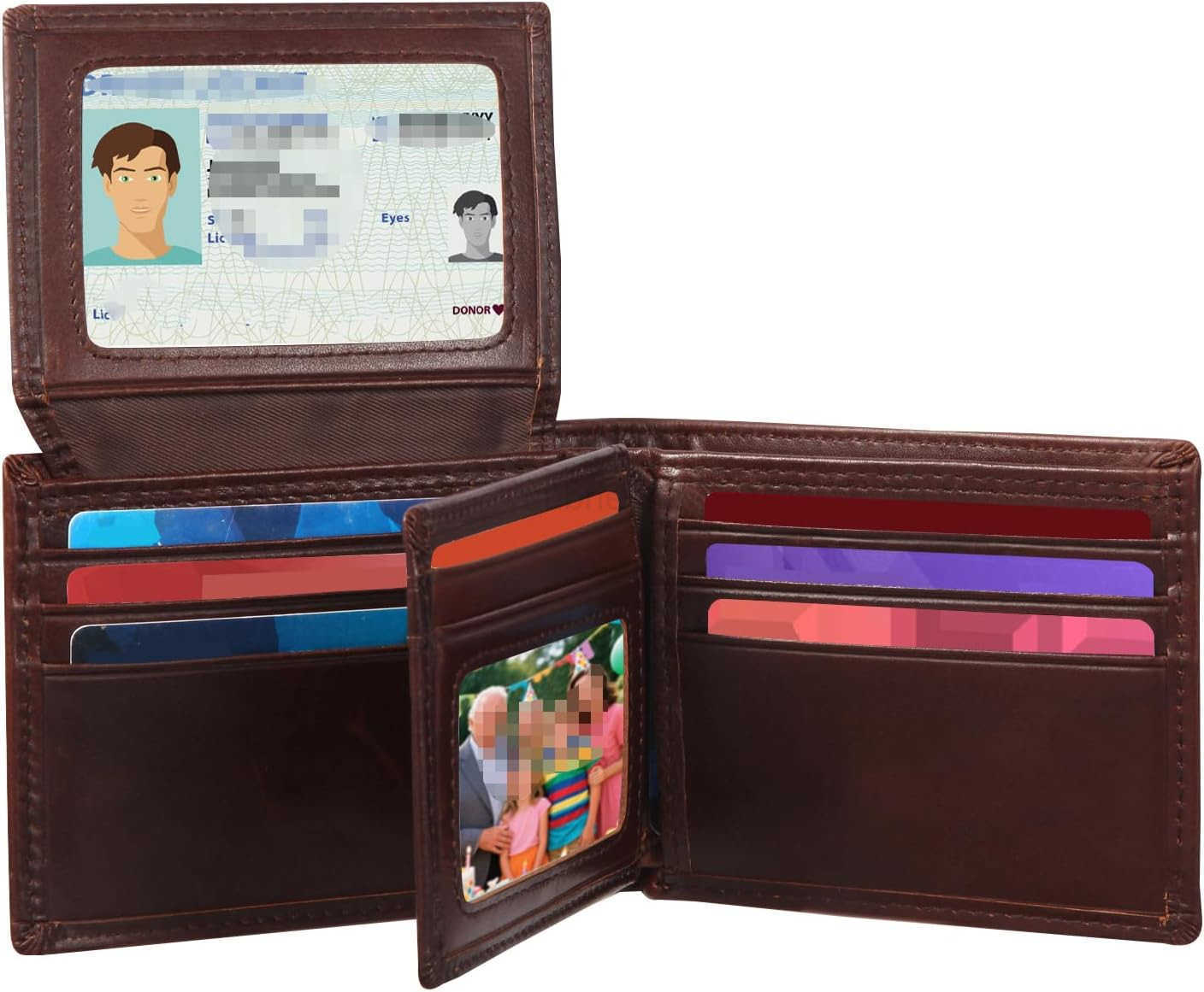 Mens Bifold Leather Wallet with 23 IDphoto windows and 14 Card Slots Large Capacity RFID Blocking Wallet for MenDark brown Z250910